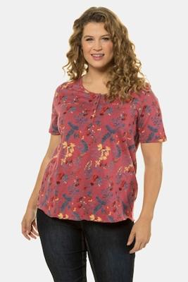 Ulla Popken T-shirt, classic, gevlamde jersey, knopenlijst - Grote Maten