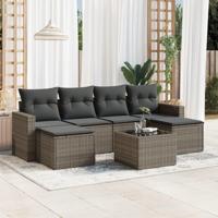 7-delige Loungeset met kussens poly rattan grijs - thumbnail