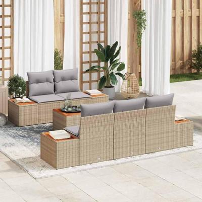 Tuinbankenset met kussen 6 pcs Beige Poly riet
