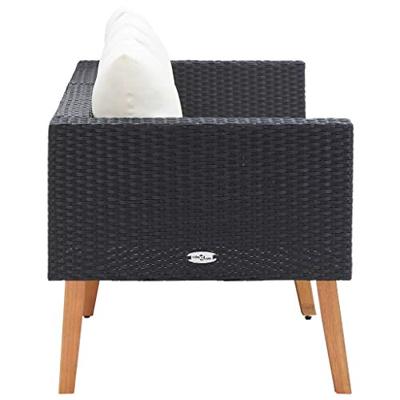 vidaXL Tuinbank 2-zits met kussens poly rattan zwart