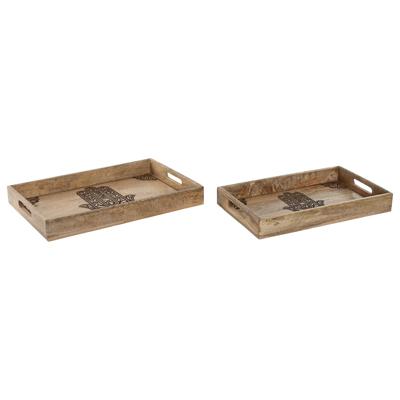 Set van trays Home ESPRIT Natuurlijk Mangohout 43,5 x 27 x 5,5 cm (2 Stuks)