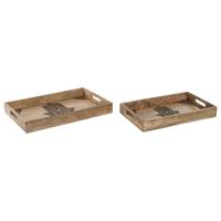 Set van trays Home ESPRIT Natuurlijk Mangohout 43,5 x 27 x 5,5 cm (2 Stuks) - thumbnail