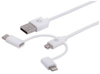 Manhattan 353434 3-in-1 oplaadkabel: Lightning/Micro USB/USB Type C USB Type C USB Type A stekker naar Lightning, USB Micro-B en USB Type C stekker 1 m wit - thumbnail
