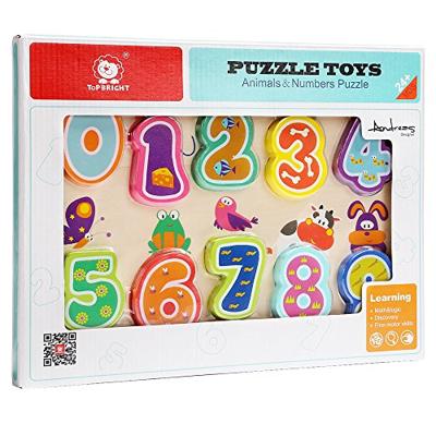 Topbright houten puzzel dieren en cijfers, 10st.