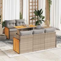 6-delige Loungeset met kussens poly rattan acacia beige - thumbnail