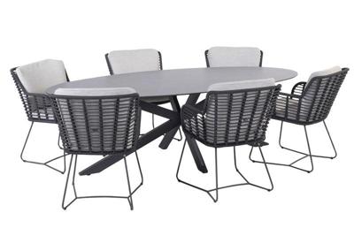 Fabrice diningset met Privada tafel antraciet ellipse 240 x 113 cm 4SO - 4so