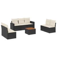 8-delige Loungeset met kussens poly rattan zwart - thumbnail
