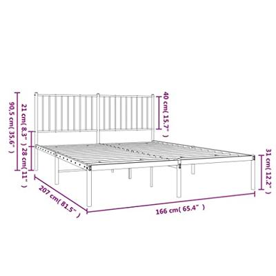 Bedframe met hoofdeinde staal wit 208x168x90,5 cm - thumbnail