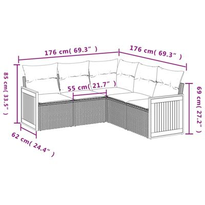6-delige Loungeset met kussens poly rattan beige - thumbnail