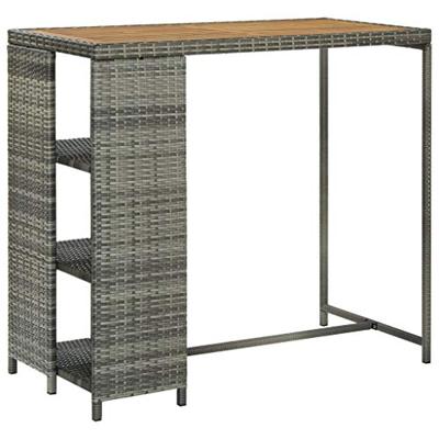 Bartafel met opbergrek 120x60x110 cm poly rattan grijs