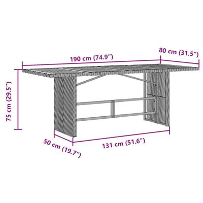 Tuintafel met glazen blad 190x80x75 cm poly rattan grijs - thumbnail