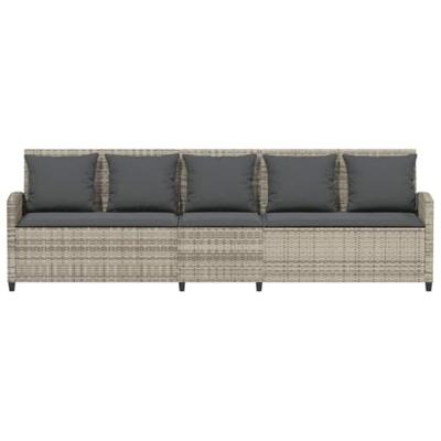 Tuinbank 5-zits met kussens poly rattan lichtgrijs