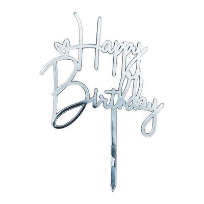 Happy Birthday Cake Topper (Zilver)