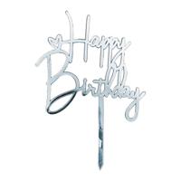 Happy Birthday Cake Topper (Zilver) - thumbnail