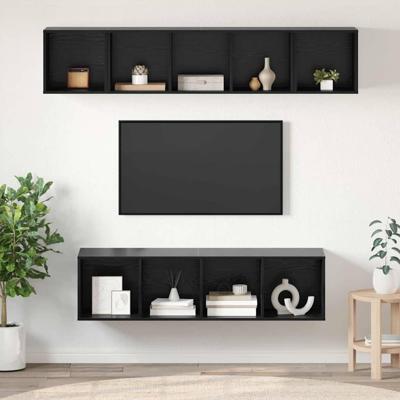 Tv-meubelset 4 pcs Zwart eiken 37 x 37 x 142.5 cm Bewerkt hout