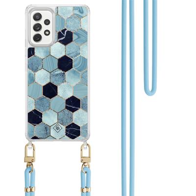 Samsung Galaxy A52(s) hoesje met blauw koord - Blue cubes Samsung Galaxy A52(s) hoesje met blauw koord - Blue cubes