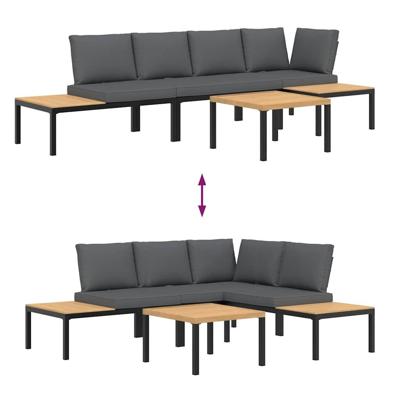 4-delige Loungeset met kussens aluminium zwart