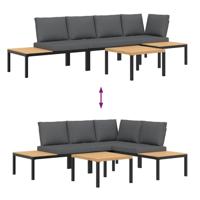 4-delige Loungeset met kussens aluminium zwart - thumbnail