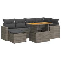 7-delige Loungeset met kussens poly rattan grijs - thumbnail