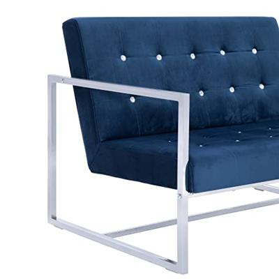 Tweezitsbank met armleuningen chroom en fluweel blauw