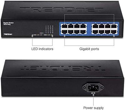 TRENDnet TEG-S16DG 16-Port Onbeheerde Gigabit GREENnet desktop metalen switch, ventilatorloos, 16x RJ-45 poorten, 32 Gbps doorvoersnelheid