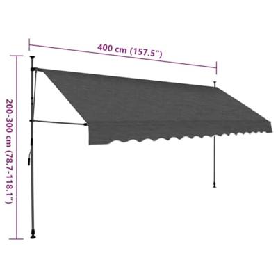 Luifel handmatig uitschuifbaar met LED 400 cm antracietkleurig