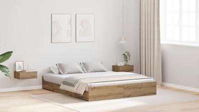 Opbergbedframe met lade artisanaal eikenkleurig 140 x 200 cm