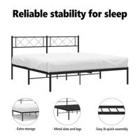 Bedframe met hoofdbord metaal zwart 135x190 cm - thumbnail