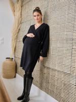 Gebreide wikkeljurk voor zwangerschap en borstvoeding zwart - thumbnail