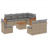 9-delige Loungeset met kussens poly rattan beige - thumbnail