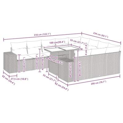 11-delige Tuinset met kussens poly rattan beige