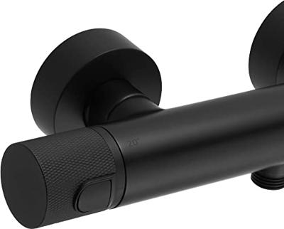 Ben Engraved Cross douche thermostaatkraan met gravering 15cm mat zwart