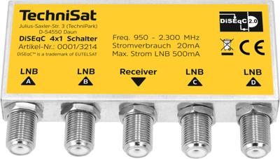 Technisat DiSEqC 4x1 Schakelaar Geel/Zilver