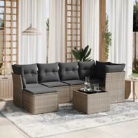 6-delige Loungeset met kussens poly rattan grijs - thumbnail