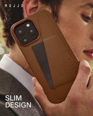 Mujjo Leather Wallet Case iPhone 16 Pro Max bruin