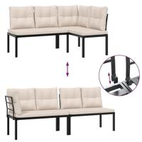 Tuinbanken met kussens 2 st gepoedercoat staal zwart - thumbnail