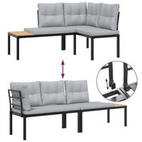 3-delige Loungeset met kussens gepoedercoat staal zwart - thumbnail