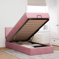 Ottoman bed met matras 90x190cm fluweel roze - thumbnail