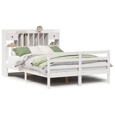 Bed met boekenkast zonder matras grenenhout wit 150x200 cm - thumbnail
