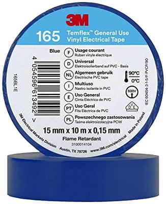 3M Temflex™ 165 165BL1E Isolatietape Temflex 165 Blauw (l x b) 10 m x 15 mm 1 stuk(s) 3M Temflex™ 165 165BL1E Isolatietape Temflex 165 Blauw (l x b) 10 m x 15 mm 1 stuk(s)