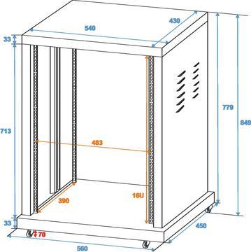 ROADINGER Steel Rack SR-19, 16U ROADINGER Steel Rack SR-19, 16U