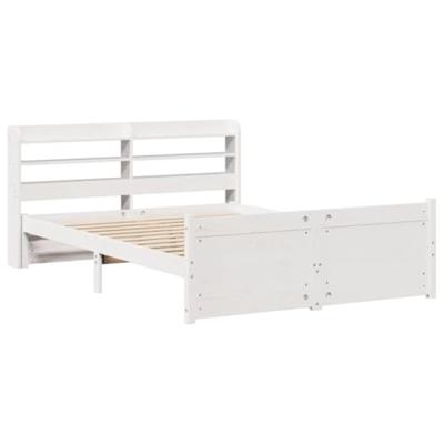 Bedframe met hoofdbord massief grenenhout wit 135x190 cm