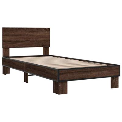 Bedframe bewerkt hout metaal bruin eikenkleur 140x200 cm