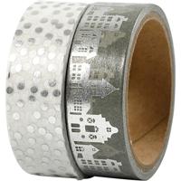 Vivi Gade Masking tape, huizen en stippen - folie, b: 15 mm, zilver, 2x4 m/ 1 doos - thumbnail
