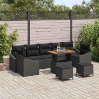 Tuinbankenset met kussen 10 pcs Zwart poly rattan - thumbnail