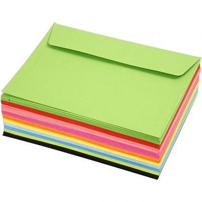 Creativ Company Gekleurde enveloppen, afmeting envelop 11,5x16 cm, 80 gr, diverse kleuren, 10x10 stuk/ 1 doos