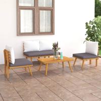 4-delige Loungeset met kussens massief acaciahout - thumbnail