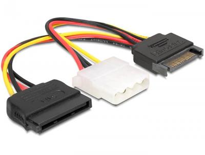 Delock 65235 Kabel Voeding SATA 15-pins male naar Molex 4-pins female + SATA 15-pins female