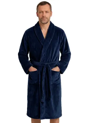 HL-tricot heren Fleece Badjas - Comfort - Warme winter ochtendjas - Zwart, Grijs, Donkerblauw