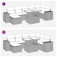 8-delige Loungeset met kussens poly rattan acacia grijs - thumbnail